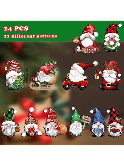 Festive Gnome Wonderland: 24-Piece Wooden Hanging Decorations for Christmas Cheer