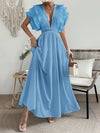 Elegant Deep V-Neck Ruffle Hem Summer Dress for Women