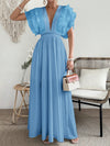 Elegant Deep V-Neck Ruffle Hem Summer Dress for Women