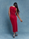 Elegant Satin Scoop Neck Sleeveless Maxi Dress in Red Color