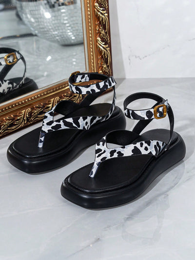 Chic & Stylish Leopard Print Wedge Sandals: Ankle Strap & Clip Toe