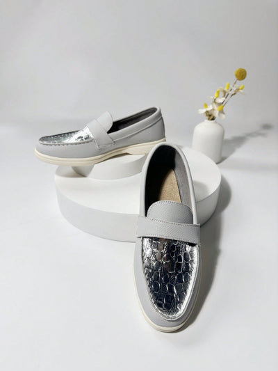 Litchi Pattern Mirror Stone Loafers: Trendy Casual Flats for All Seasons