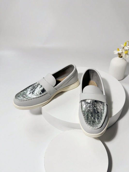 Litchi Pattern Mirror Stone Loafers: Trendy Casual Flats for All Seasons