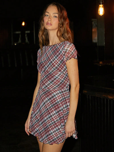 Chic and Stylish: Color Plaid Square Neck Backless Mini Dress