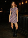 Chic and Stylish: Color Plaid Square Neck Backless Mini Dress