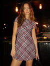 Chic and Stylish: Color Plaid Square Neck Backless Mini Dress