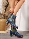 Floral Fantasy: Western Style Leather Ankle Boots for Autumn and Winter