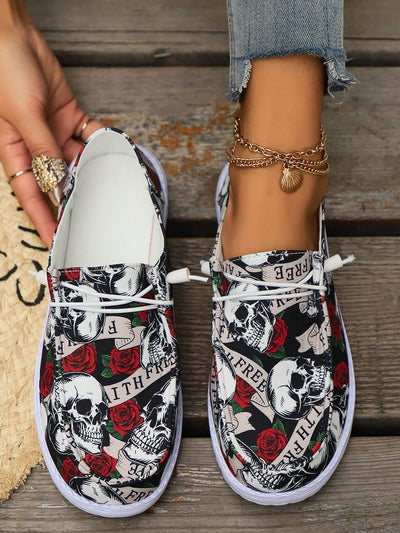 Autumn Halloween Rose Skull Loafers: Fashionable, Lightweight, and Comfortable Casual Sneakers