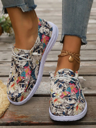 Autumn Halloween Rose Skull Loafers: Fashionable, Lightweight, and Comfortable Casual Sneakers