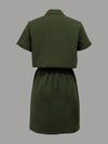 Versatile Army Green Workwear Dress with Pockets - Perfect for Summer!