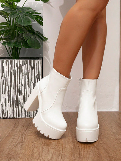 Chic British Style Chunky Heel Ankle Boots for Women - Waterproof Platform with Buckle Strap