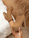 Chic British Style Chunky Heel Ankle Boots for Women - Waterproof Platform with Buckle Strap