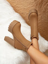 Chic British Style Chunky Heel Ankle Boots for Women - Waterproof Platform with Buckle Strap