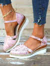 Pink Bowknot Lightweight Platform High Top Sandals: Stylish Roman Shoes for Plus Size Women with Wide Feet