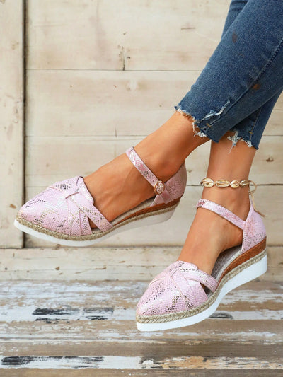 Pink Bowknot Lightweight Platform High Top Sandals: Stylish Roman Shoes for Plus Size Women with Wide Feet