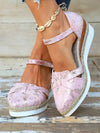 Pink Bowknot Lightweight Platform High Top Sandals: Stylish Roman Shoes for Plus Size Women with Wide Feet