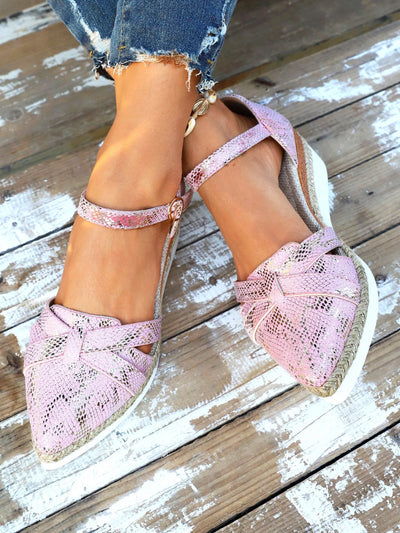 Pink Bowknot Lightweight Platform High Top Sandals: Stylish Roman Shoes for Plus Size Women with Wide Feet