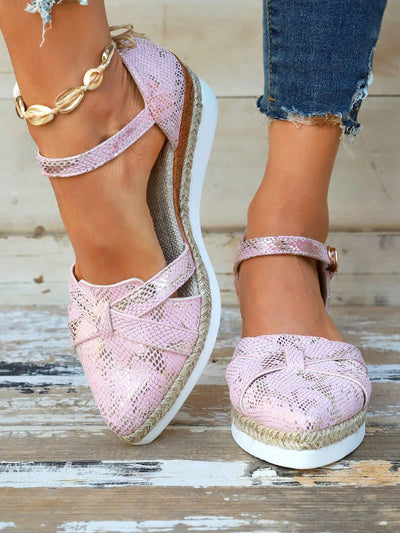 Pink Bowknot Lightweight Platform High Top Sandals: Stylish Roman Shoes for Plus Size Women with Wide Feet