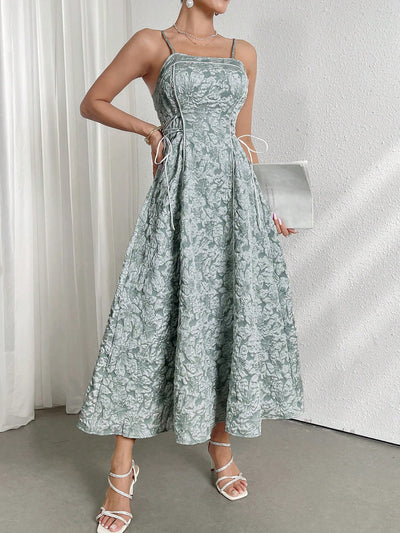 Chic Summer Elegance: Jacquard Cross-Strap Cinched Waist Dress