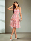 Bubblegum Dreams: Women's Colorful Sequined 3D Flower Dress