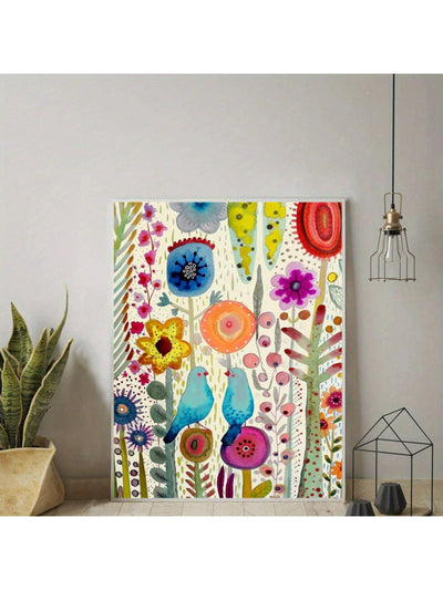 Beautiful Flower and Blue Bird Poster Painting - Aesthetic Home Decor Gift for Friends