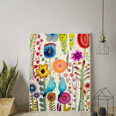 Beautiful Flower and Blue Bird Poster Painting - Aesthetic Home Decor Gift for Friends