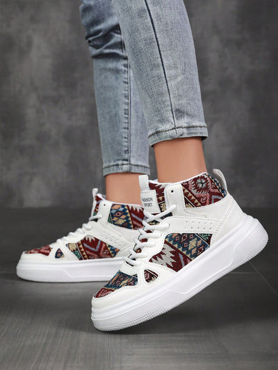 Colorful Comfort: Women's High Top Athletic Sneakers with Lace-Up Design