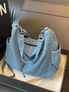 Vintage Blue Distressed Slouchy Shoulder Bag: Perfect College & Work Bag for Women