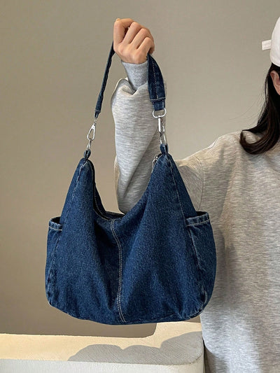 Vintage Blue Distressed Slouchy Shoulder Bag: Perfect College & Work Bag for Women