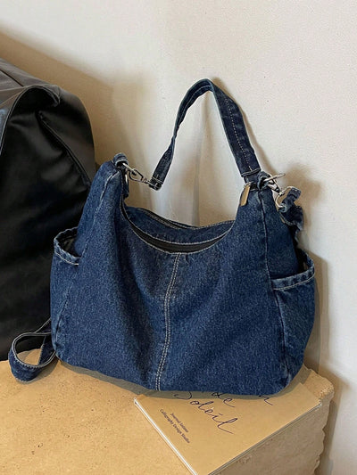 Vintage Blue Distressed Slouchy Shoulder Bag: Perfect College & Work Bag for Women