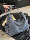 Vintage Blue Distressed Slouchy Shoulder Bag: Perfect College & Work Bag for Women