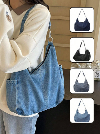 Vintage Blue Distressed Slouchy Shoulder Bag: Perfect College & Work Bag for Women