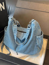 Vintage Blue Distressed Slouchy Shoulder Bag: Perfect College & Work Bag for Women