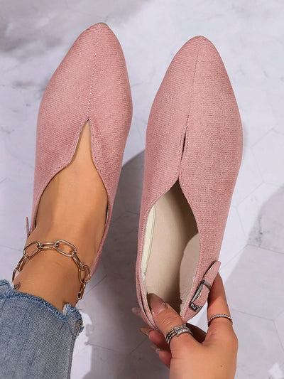 Chic and Comfortable: Women's Pointed Suede Slip-On Flat Shoes with Buckle Detail