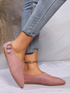 Chic and Comfortable: Women's Pointed Suede Slip-On Flat Shoes with Buckle Detail