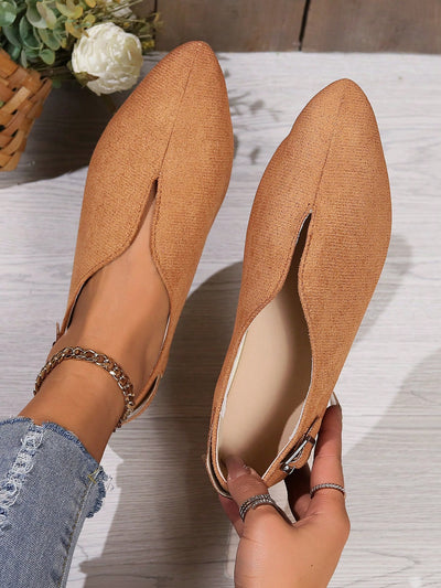 Chic and Comfortable: Women's Pointed Suede Slip-On Flat Shoes with Buckle Detail