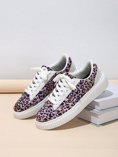 Leopard Lace-Up Skate Shoes: Festive & Fashionable Chunky Sneakers for Christmas Parties