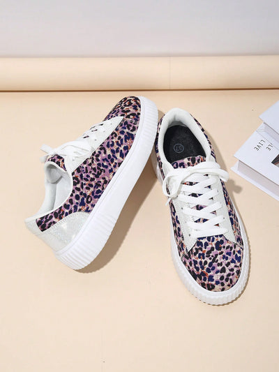 Leopard Lace-Up Skate Shoes: Festive & Fashionable Chunky Sneakers for Christmas Parties