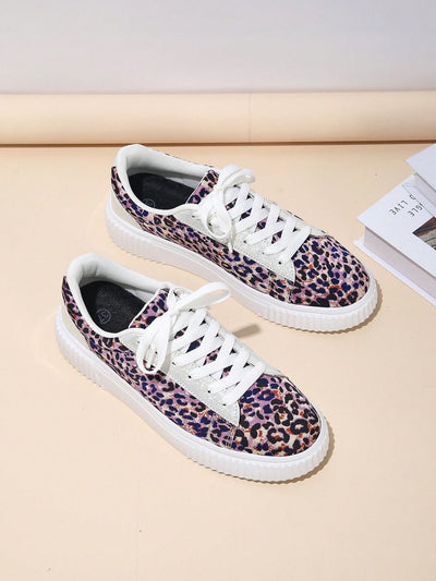 Leopard Lace-Up Skate Shoes: Festive & Fashionable Chunky Sneakers for Christmas Parties