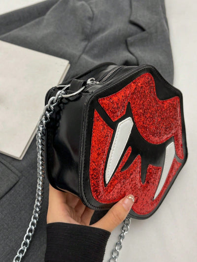 Red Glittery Vampire Lips Crossbody Handbag: Spooky and Stylish