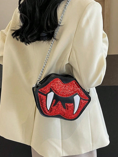 Red Glittery Vampire Lips Crossbody Handbag: Spooky and Stylish