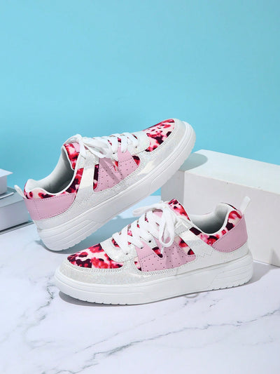 Pretty in Pink: Leopard Print Casual Student Sneakers for Women