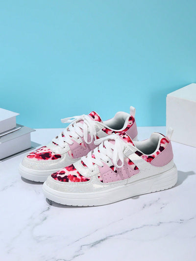 Pretty in Pink: Leopard Print Casual Student Sneakers for Women