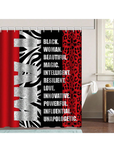 Leopard Print and Vertical Stripe Inspirational Quote Shower Curtain Set