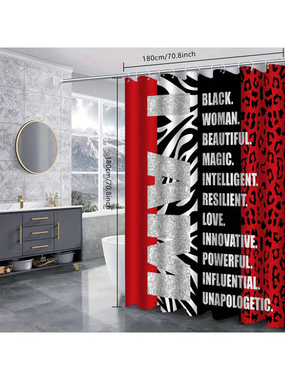 Leopard Print and Vertical Stripe Inspirational Quote Shower Curtain Set