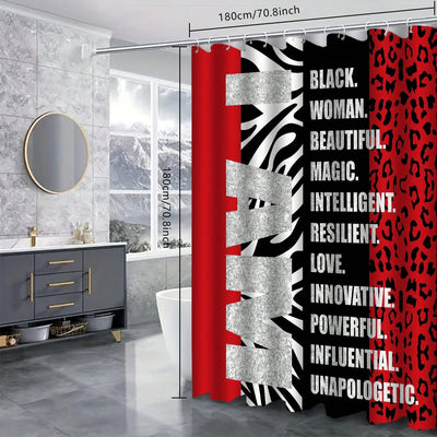 Leopard Print and Vertical Stripe Inspirational Quote Shower Curtain Set