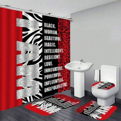 Leopard Print and Vertical Stripe Inspirational Quote Shower Curtain Set