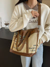 Letter Print Large Capacity Canvas Tote: Perfect for Casual Shopping and Commuting