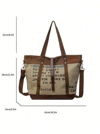 Letter Print Large Capacity Canvas Tote: Perfect for Casual Shopping and Commuting