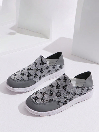 Grey Floral Slip-On Shoes: Stylish and Comfortable for Students and Moms